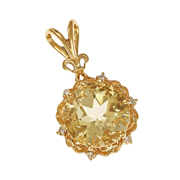 Anhänger, 9K, Gelbgold, Citrin, Diamanten