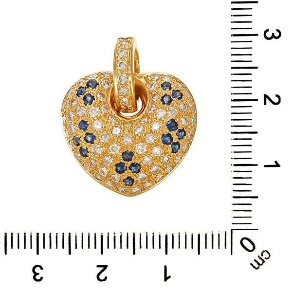 Anhänger, 18K, Gelbgold, Saphire, Brillanten, herz