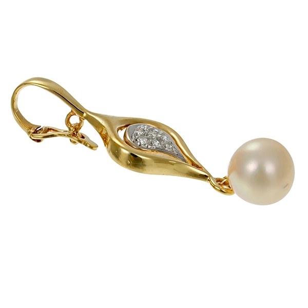Anhänger, 14K, Gelb-/Weißgold, Brillanten, Perle