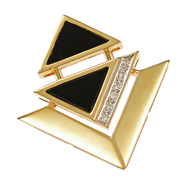 Anhänger, 14K, Gelbgold, Onyx, Diamant
