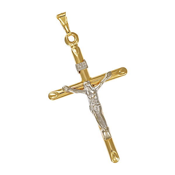 Anhänger, 14K, Gelb-/Weißgold, Kruzifix