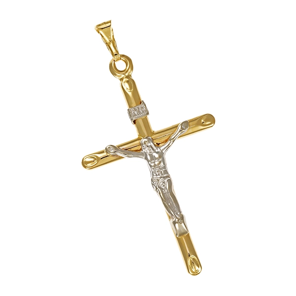 Anhänger, 14K, Gelb-/Weißgold, Kruzifix