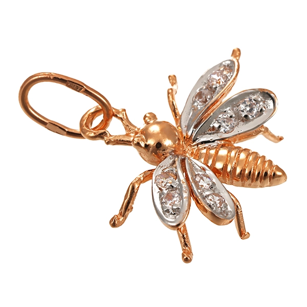 Anhänger, 14K, Weiß-/Rotgold, Zirkonia, Biene