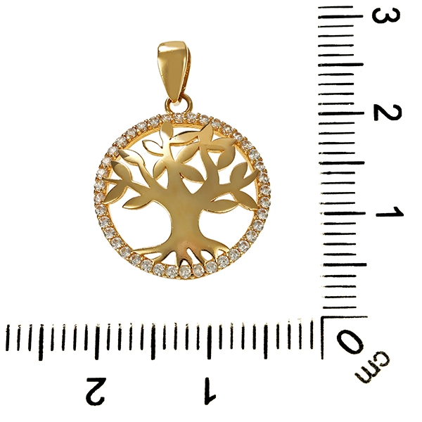 Anhänger, 14K, Gelbgold, Zirkonia, Baum