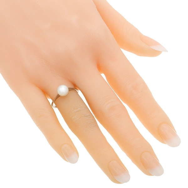 Ring, 18K, Weißgold, Perle