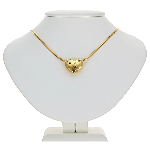 Collier, 14K, Gelbgold, Brillanten, Edelsteine, Herz