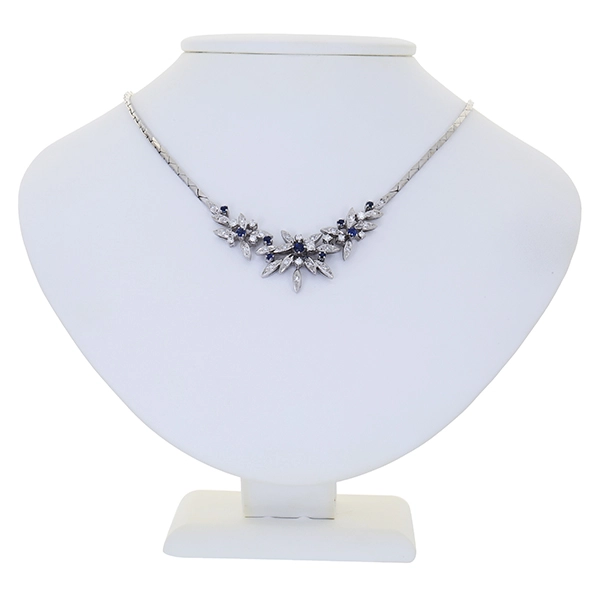 Collier, 14K, Weißgold, Brillanten, Saphir