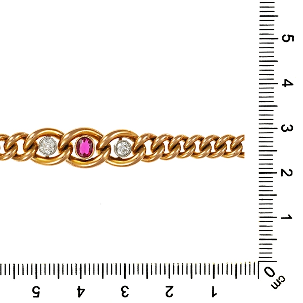 Armband, 14K, Gelbgold, Diamant, Rubin, Antikstil