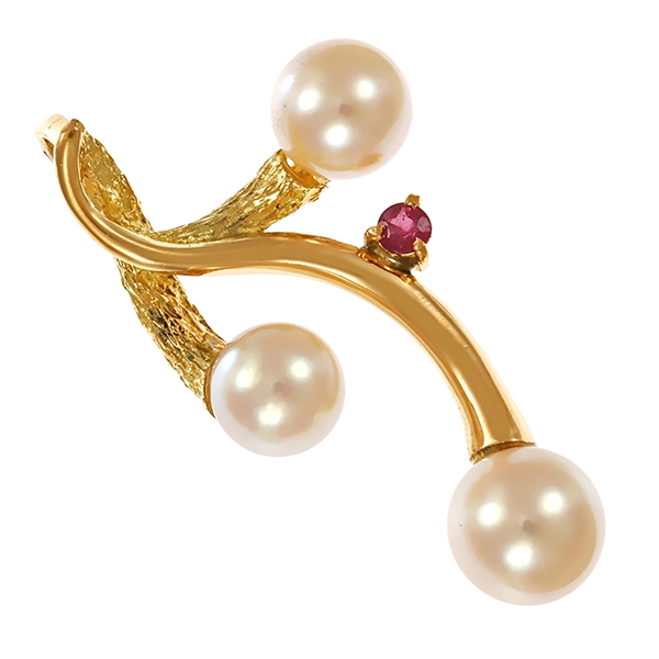 Anhänger, 18K, Gelbgold, Perlen, Rubin