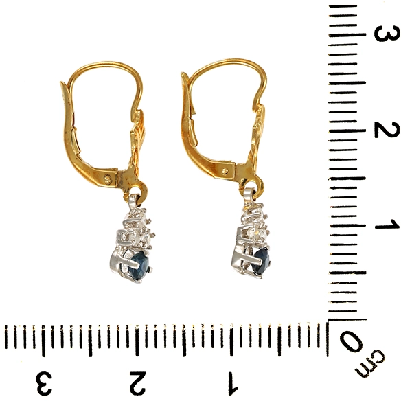 Ohrhänger, 14K, Gelb-/Weißgold, Diamanten, Saphire