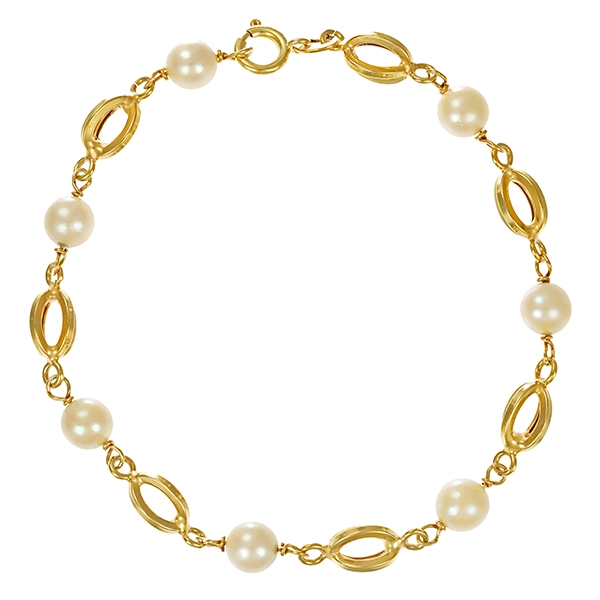 Armband, 14K, Gelbgold, Perlen
