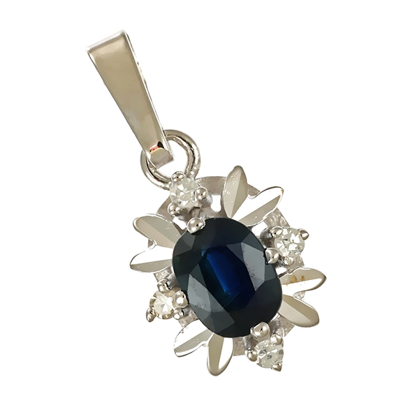 Anhänger, 14K, Weißgold, Saphir, Diamanten
