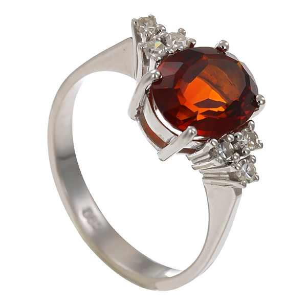 Ring, 14K, Weißgold, Citrin, Diamant