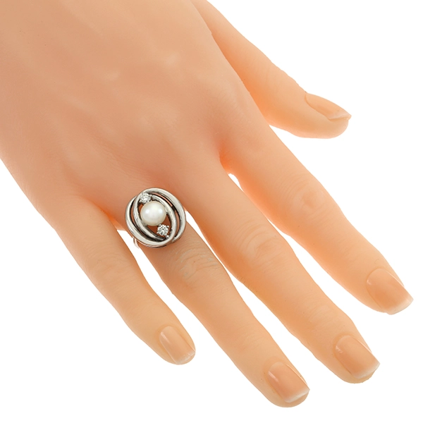 Ring, 14K, Weißgold, Perle, Brillant