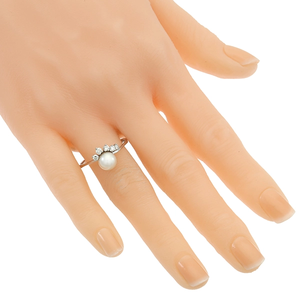 Ring, 14K, Weißgold, Perle, Brillanten