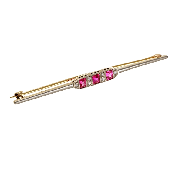 Brosche/Nadel, 14K, Gelb-/Weißgold,  Diamanten & beh. Rubine