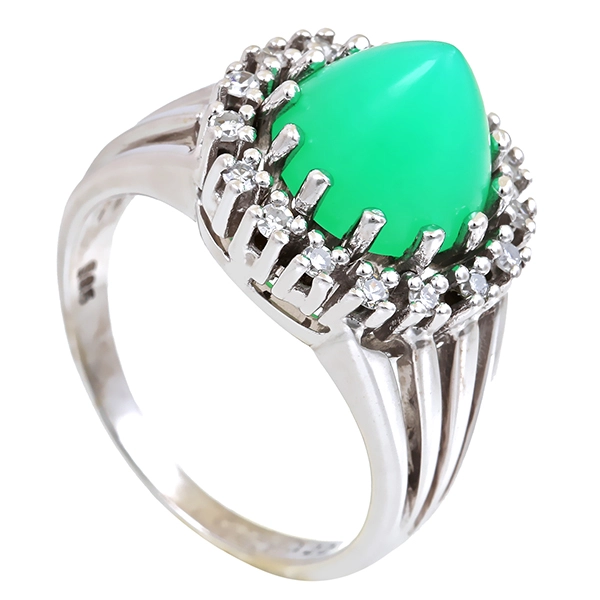 Ring, 14K, Weißgold, Chrysopras, Diamanten