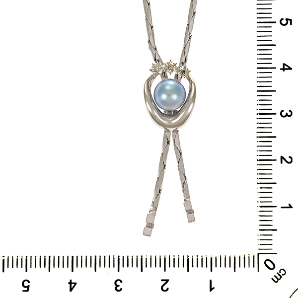 Collier, 14K, Weißgold, Perle, Diamanten
