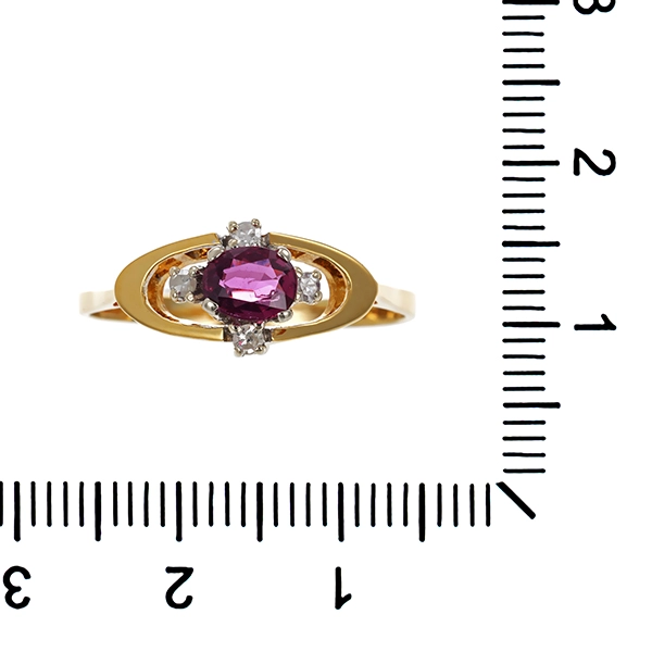 Ring, 14K, Gelb-/Weißgold, Rubin, Diamanten,