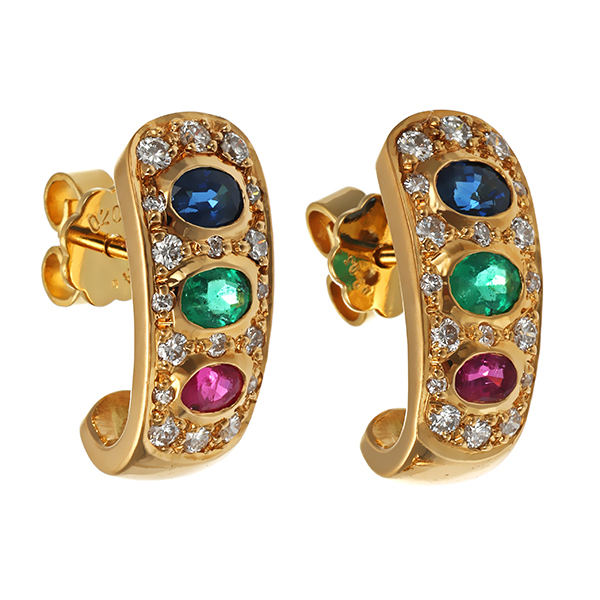 Ohrstecker, 18K, Gelbgold, Brillanten, Edelsteine