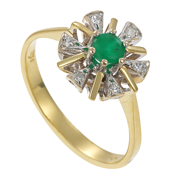 Ring, 14K, Gelb-/Weißgold, Smaragd, Diamanten