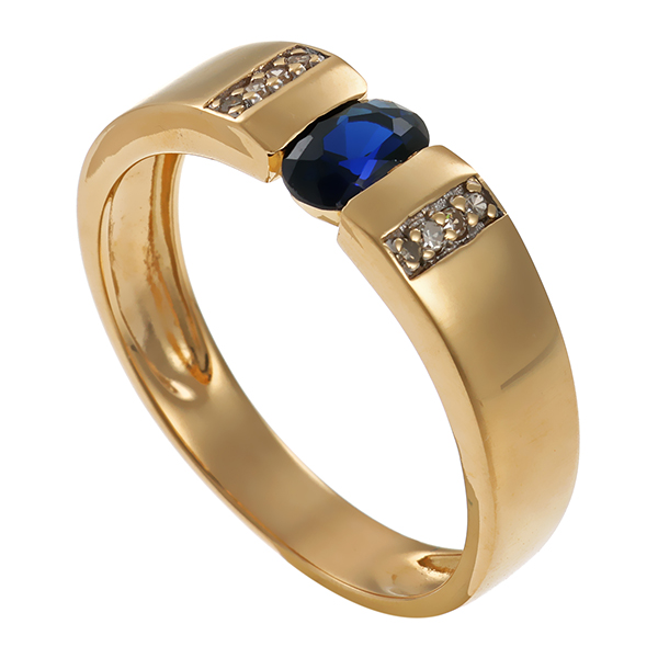 Ring, 14K, Gelbgold, Saphir, Diamanten