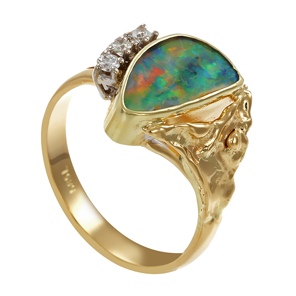 Ring, 14K, Gelbgold, Brillant, Opal