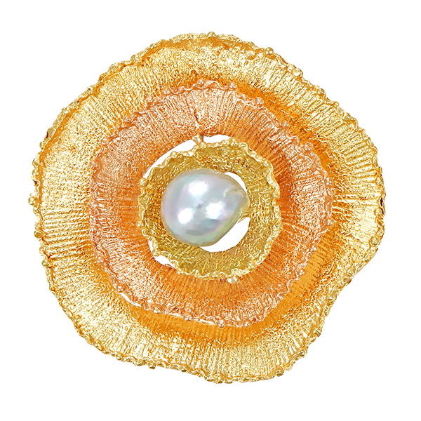 Brosche, 18K, Rot-/Gelbgold, Perle