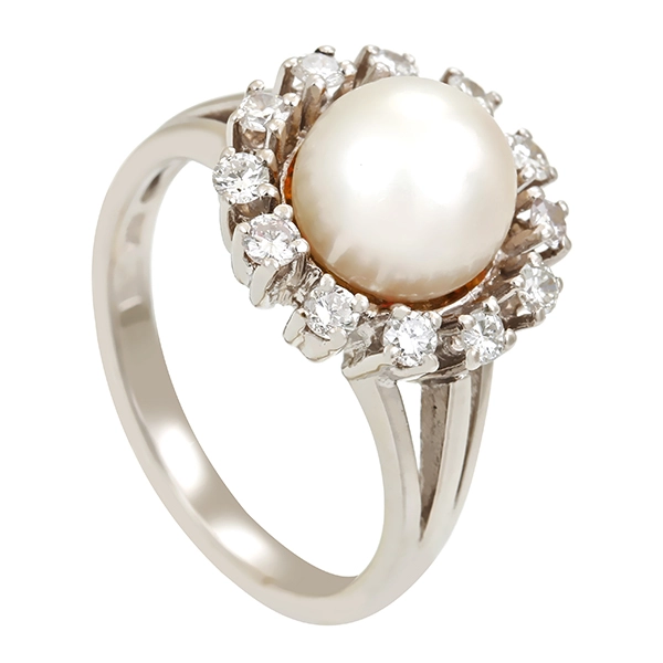 Ring, 18K, Weißgold, Perle, Brillanten