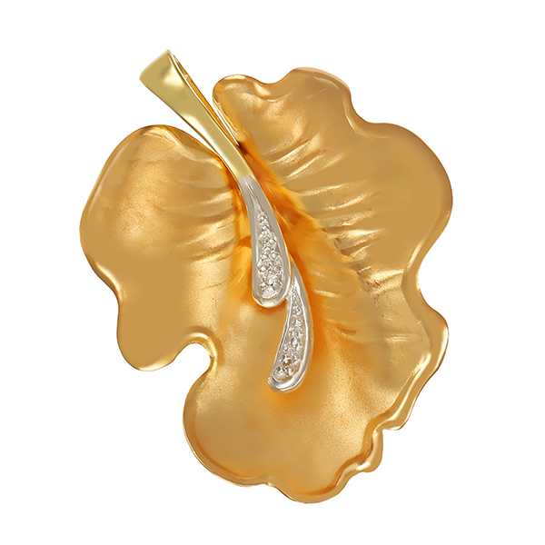 Anhänger, 9K, Gelb-/Weißgold, Diamanten, Blatt