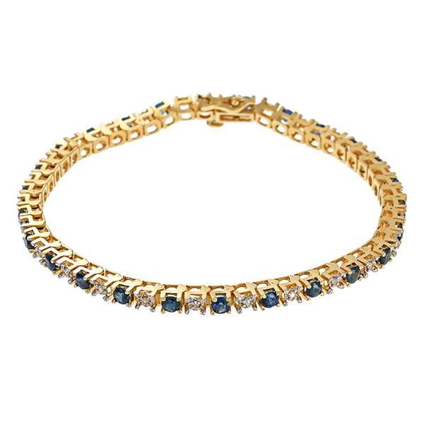 Armband, 14K, Gelb-/Weißgold, Saphire, Diamanten