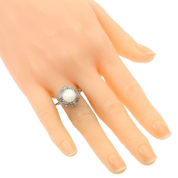 Ring, 18K, Weißgold, Perle, Diamanten 0,42 ct