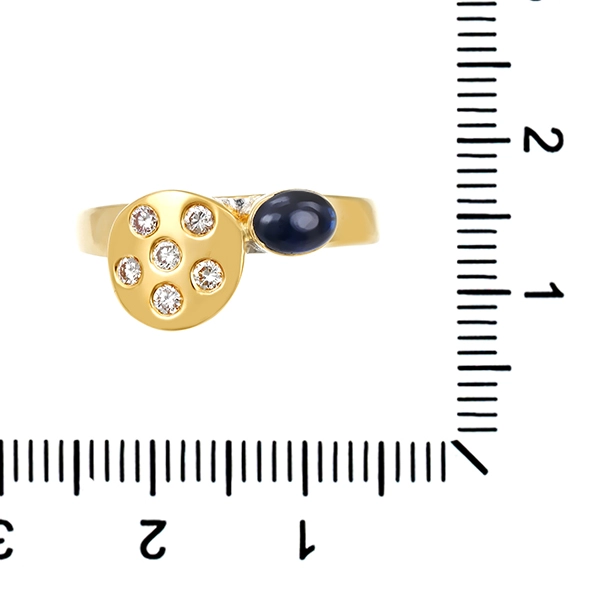 Ring, 18K, Gelb-/Weißgold, Saphir, Brillanten
