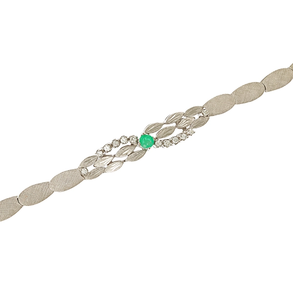 Armband, 14K, Weißgold, Smaragd, Brillanten 0,30 ct