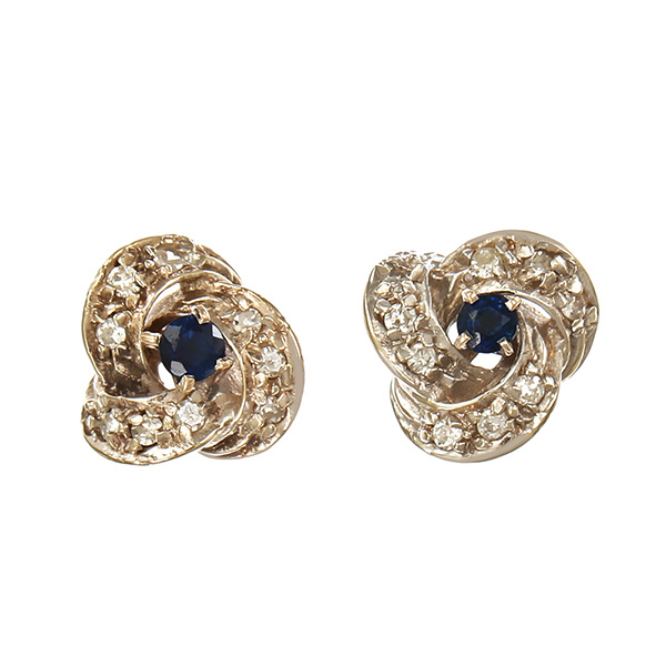 Ohrstecker, 14K, Weißgold, Saphire, Diamanten 