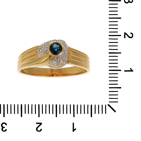 Ring, 14K, Gelb-/Weißgold, Saphir, Diamanten