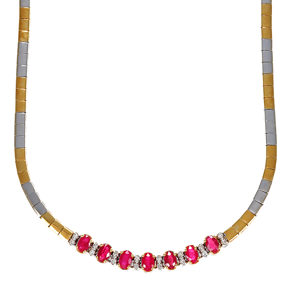 Collier, 14K, Gebl-/Weißgold, Rubin, Brillant