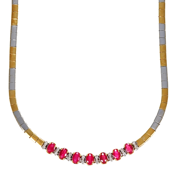 Collier, 14K, Gebl-/Weißgold, Rubin, Brillant