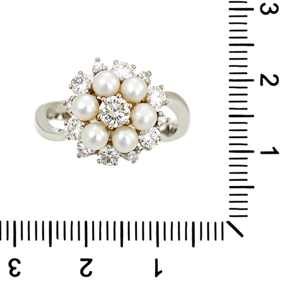 Diamantring, 18K, Weißgold, Brillant, Diamant, Perlen
