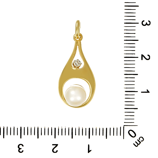 Anhänger, 14K, Gelbgold, Perle, Diamant