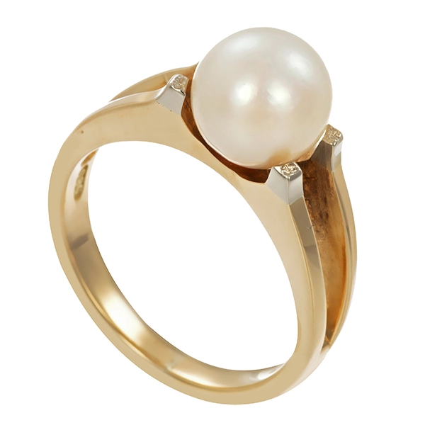 Ring, 14K, Gelbgold, Perle