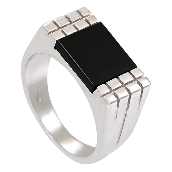 Herrenring, 18K, Weißgold, Onyx