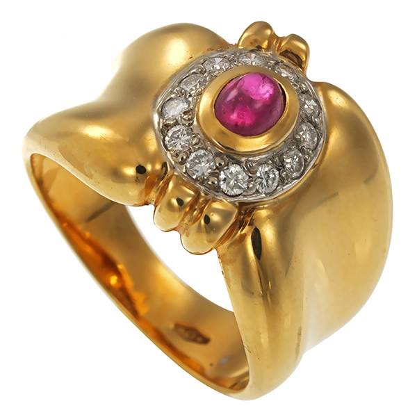 Ring, 18K, Gelbgold, Brillanten, Rubin