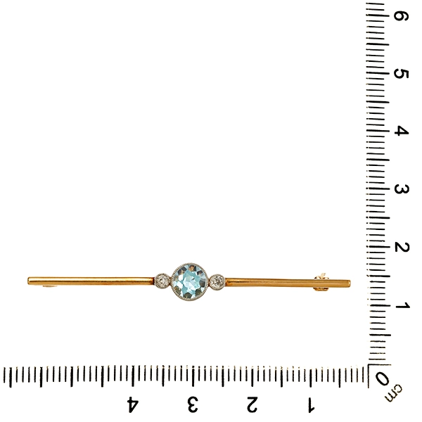 Brosche, 14K, Gelbgold, Aquamarin, Diamant