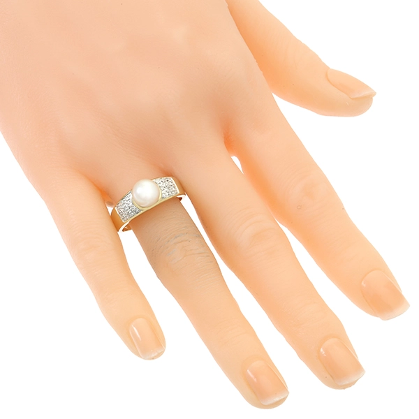 Ring, 14K, Gelb-/Weißgold, Perle, Diamanten