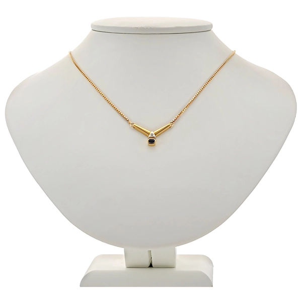 Collier, 14K, Weiß-/Gelbgold, Saphir, Brillant
