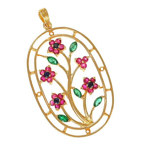 Anhänger, 14K, Gelbgold, Blumen, Farbsteine