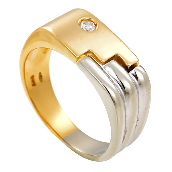 Herrenring, 18K, Gelb-/Weißgold, Brillant