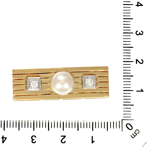 Brosche, 18K, Gelb-/Weißgold, Perle, Brillanten