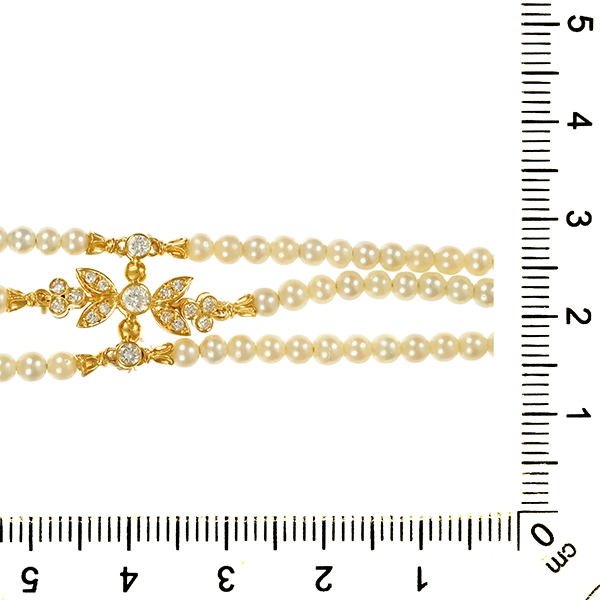 Perlenarmband, 18K, Gelbgold, Brillanten